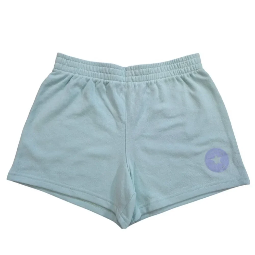 Converse All Star Youth Shorts L 140-155 Light Blue Elastic Waist Cotton Blend.